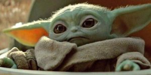 grogu aka baby yoda in pram