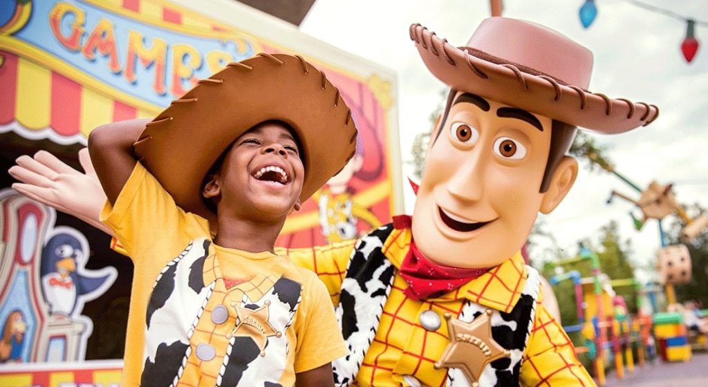 disneys hollywood studios woody with guest