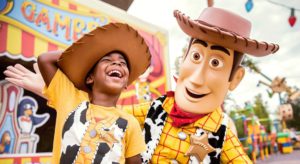 disneys hollywood studios woody with guest