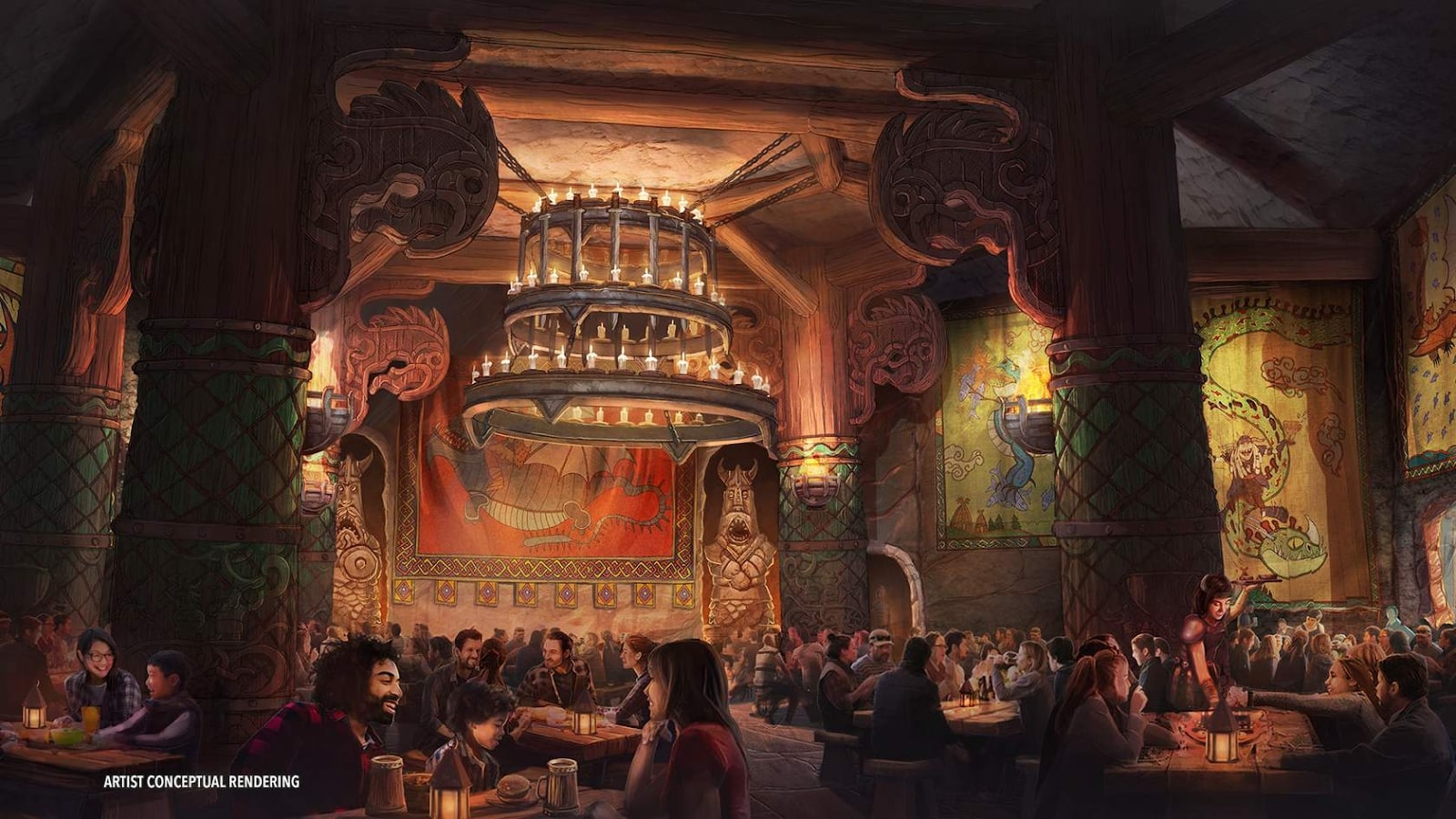 epic universe how to train your dragon mead hall rendering