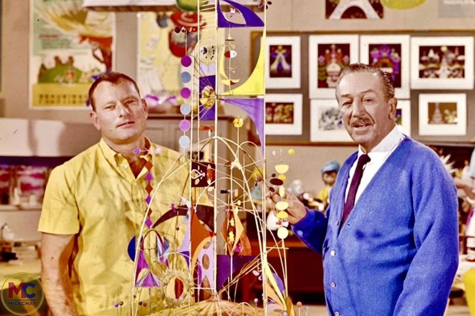 rolly crump and walt disney with tower of the four winds model