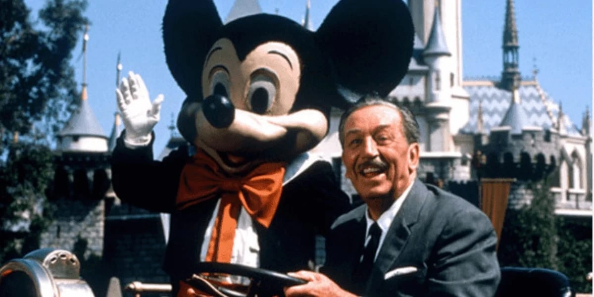 walt disney with mickey mouse in disneyland