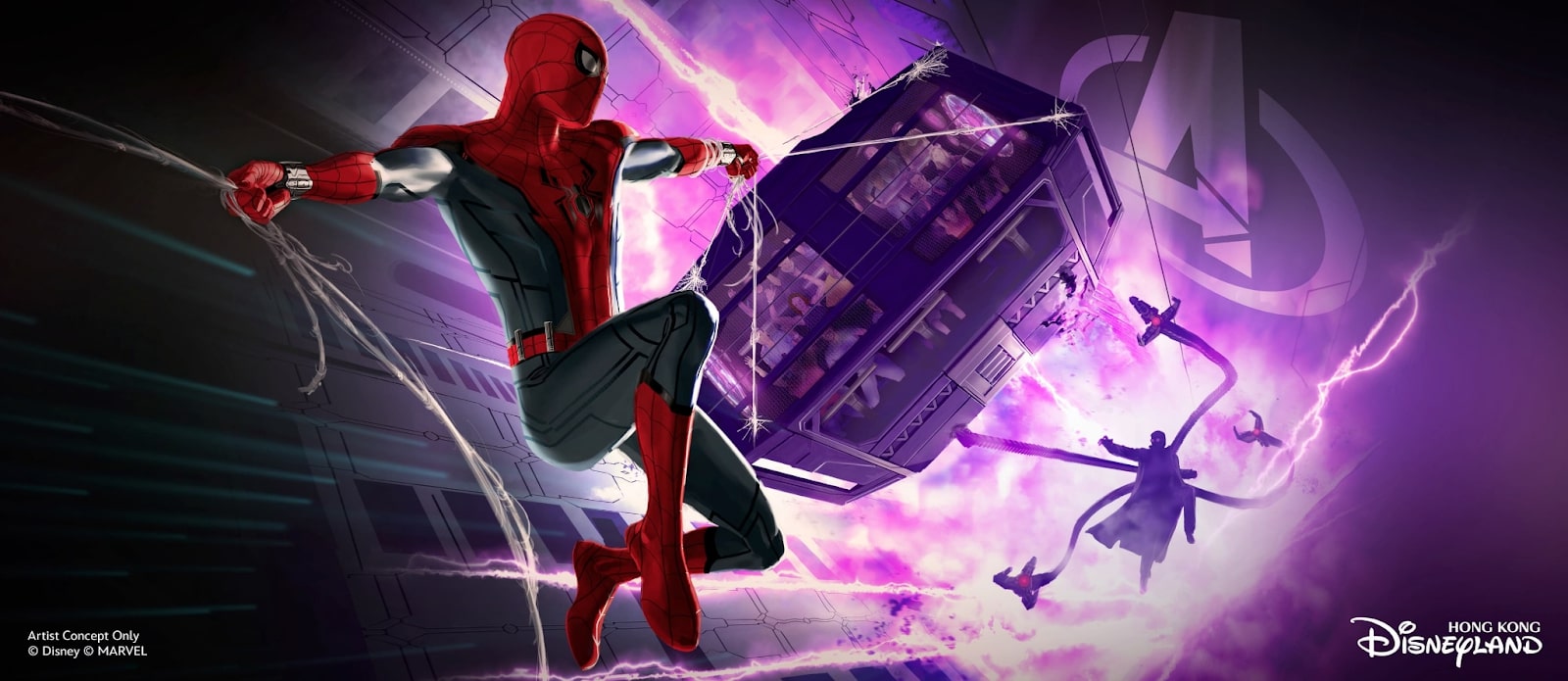 hong kong disneyland spider man attraction concept art