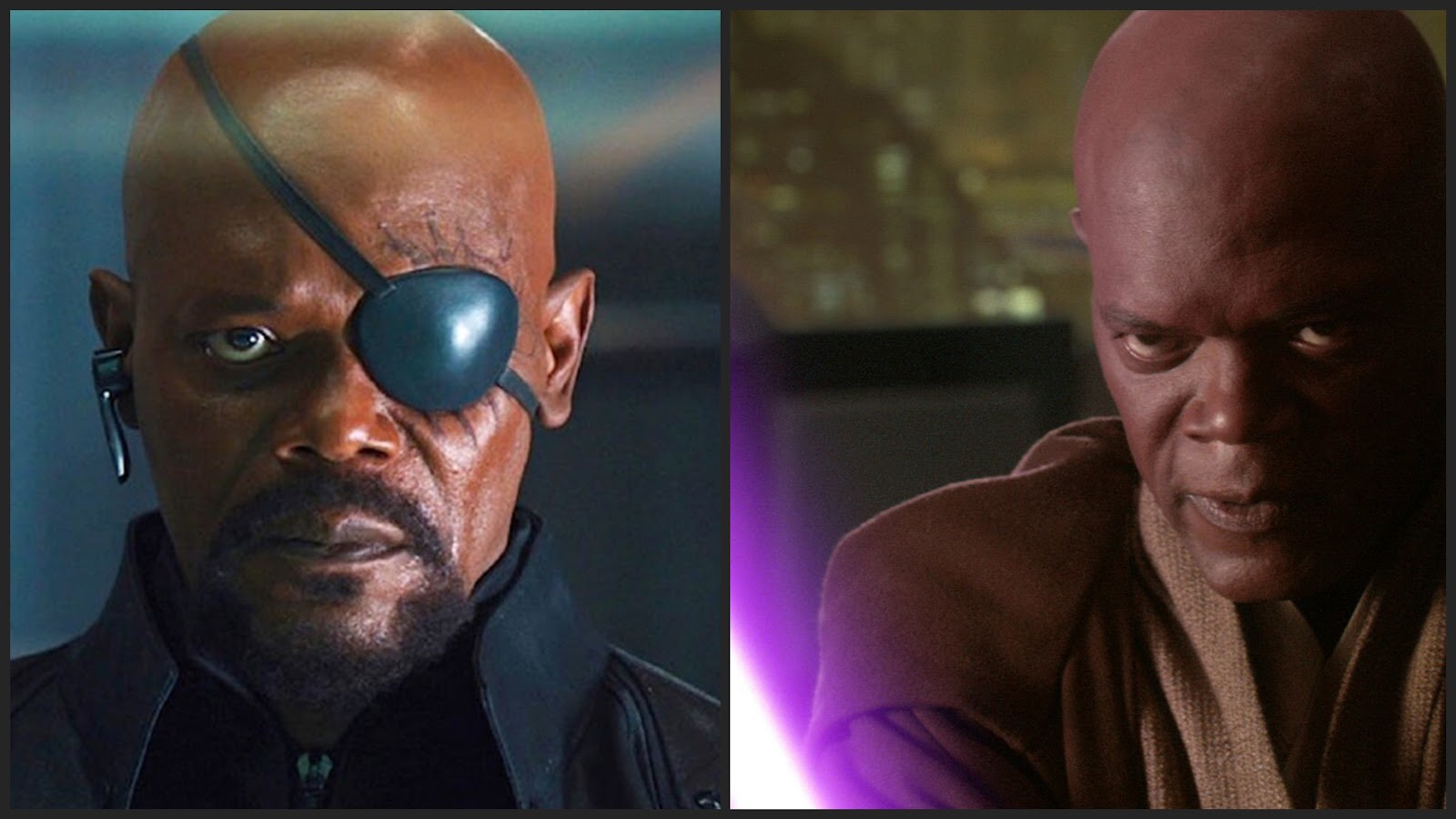 samuel l. jackson as nick fury and mace windu