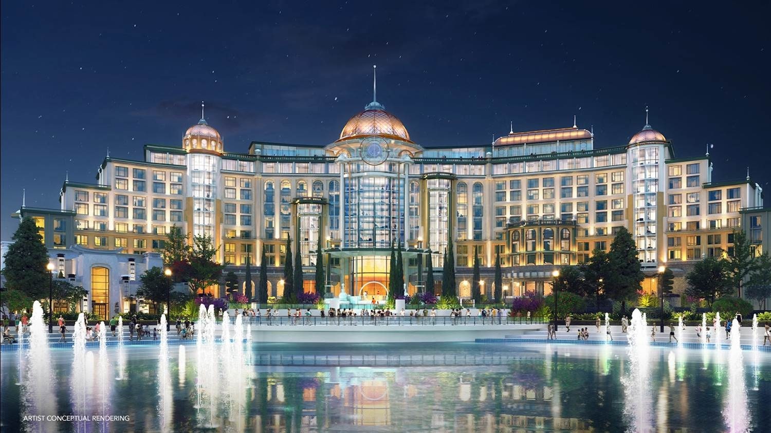 universal helios grand hotel at night concept art