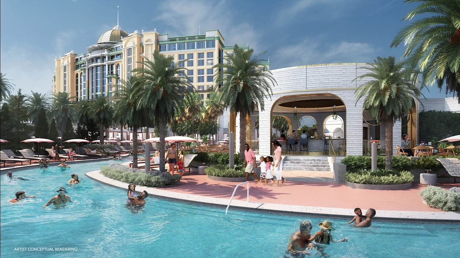 universal helios grand hotel resort pool concept art