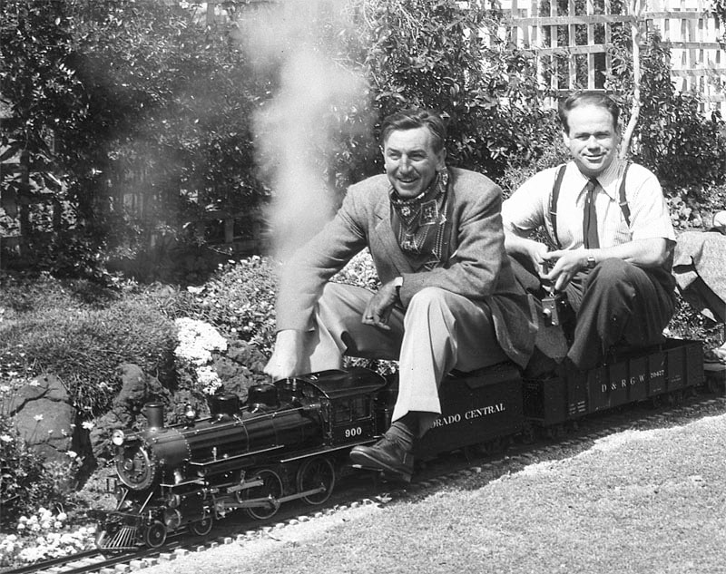 walt disney and ward kimball on hobby railroad train