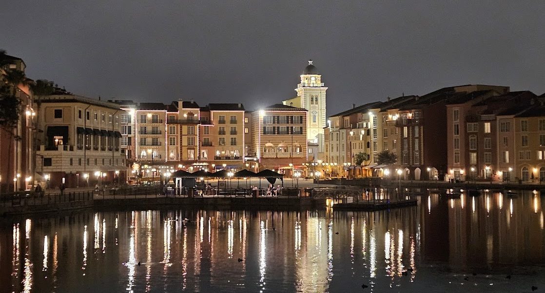 portofino bay hotel exterior evening