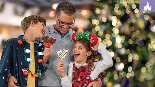 family at walt disney world at christmastime