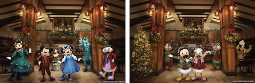 mickey and friends at disneyland christmastime