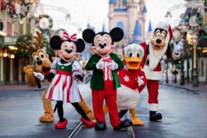 mickey and friends on main street magic kingdom christmastime
