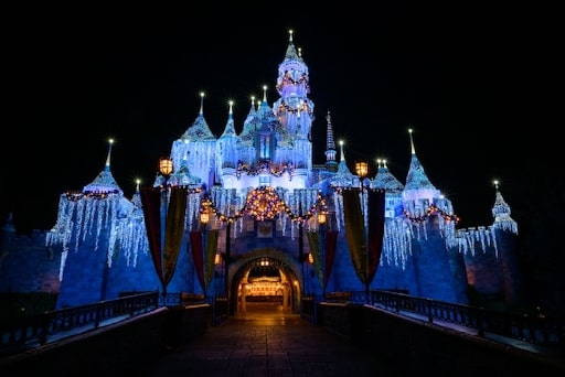 sleeping beauty castle at holidays