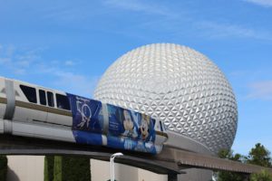 spaceship earth with epcot monorail