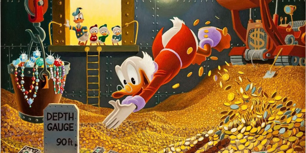 scrooge mcduck diving into money