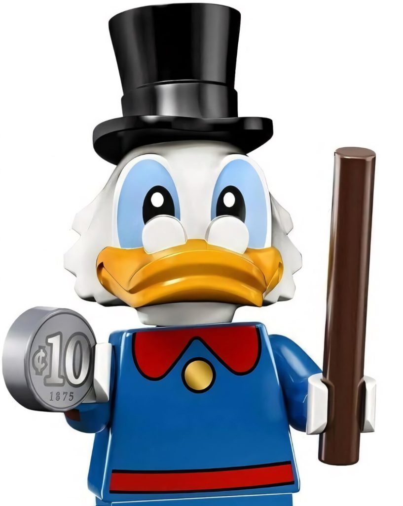 uncle scrooge lego minifigure with lucky dime