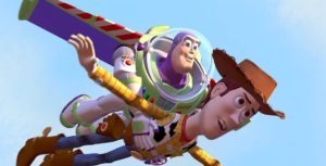 woody and buzz flying
